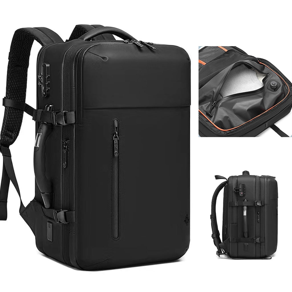 Visnalefry 55L Travel Backpack with Built-in Vacuum Seal Backpacks Exapandable Waterproof Air Compression with electronic scale TSA Lock Carry-On Suitcase Luggage Laptop Bag Black