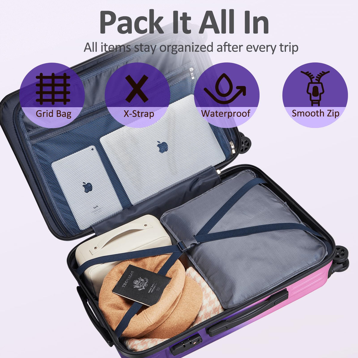 VIVIcity Carry on 20inch Luggage with Spinner Wheels, Lightweight PC+ABS Hard Shell Suitcases, Expandbale Storage & TSA Aprovel Lock