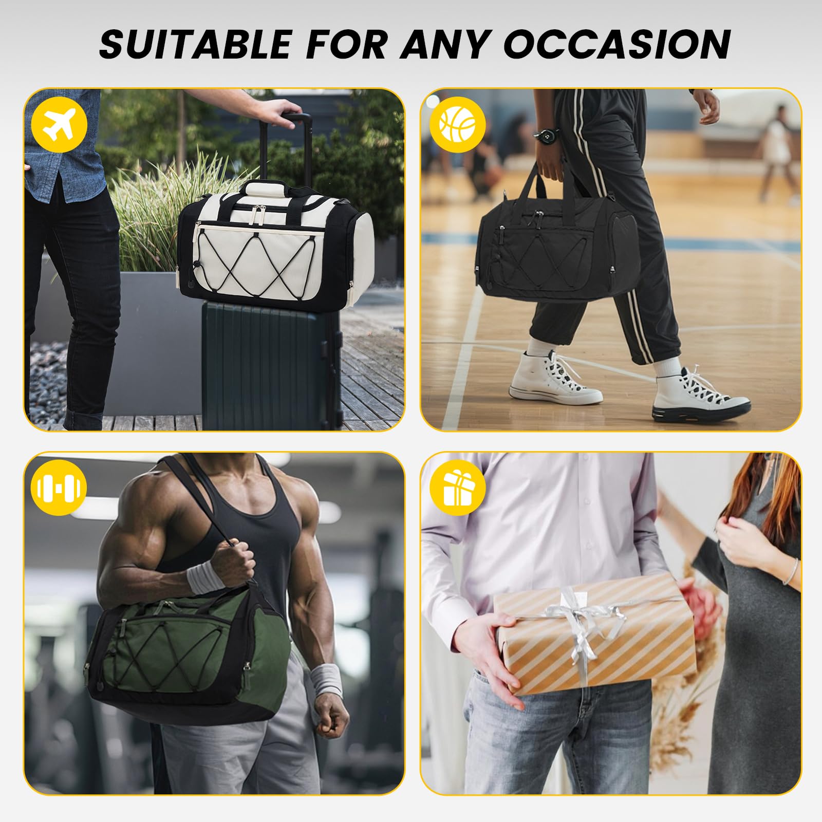 Vorspack Gym Bag for Men - 18 Inches Small Duffle Bag for Travel Lightweight Duffel Bag with Shoe Compartment Personal Item Travel Bag Weekender Bag for Travel Sports Gym - Black