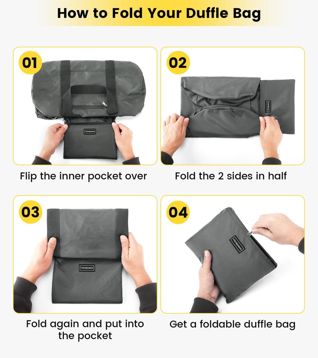 Vorspack Small Duffel Bag 20 Inches Foldable Gym Bag for Men Women Duffle Bag Lightweight with Inner Pocket for Travel Sports - Grey
