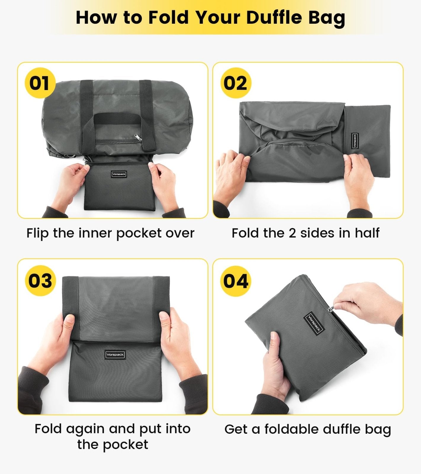 Vorspack Small Duffel Bag 20 Inches Foldable Gym Bag for Men Women Duffle Bag Lightweight with Inner Pocket for Travel Sports - Grey
