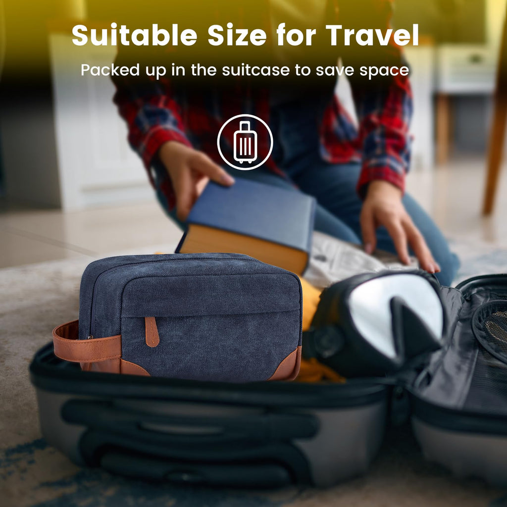 Vorspack Toiletry Bag Hanging Dopp Kit for Men Water Resistant Canvas Shaving Bag with Large Capacity for Travel - Navy Blue