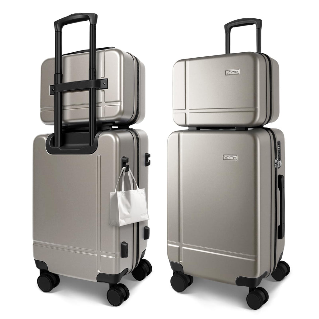 Voytra 2 Piece Carry On Luggage Set, 14 In 20 In Suitcase TSA Lock Hard Shell Suitcase with 360° Silent Spinner Wheels, Durable & Stylish Travel Luggage for Men & Women Premium Gold