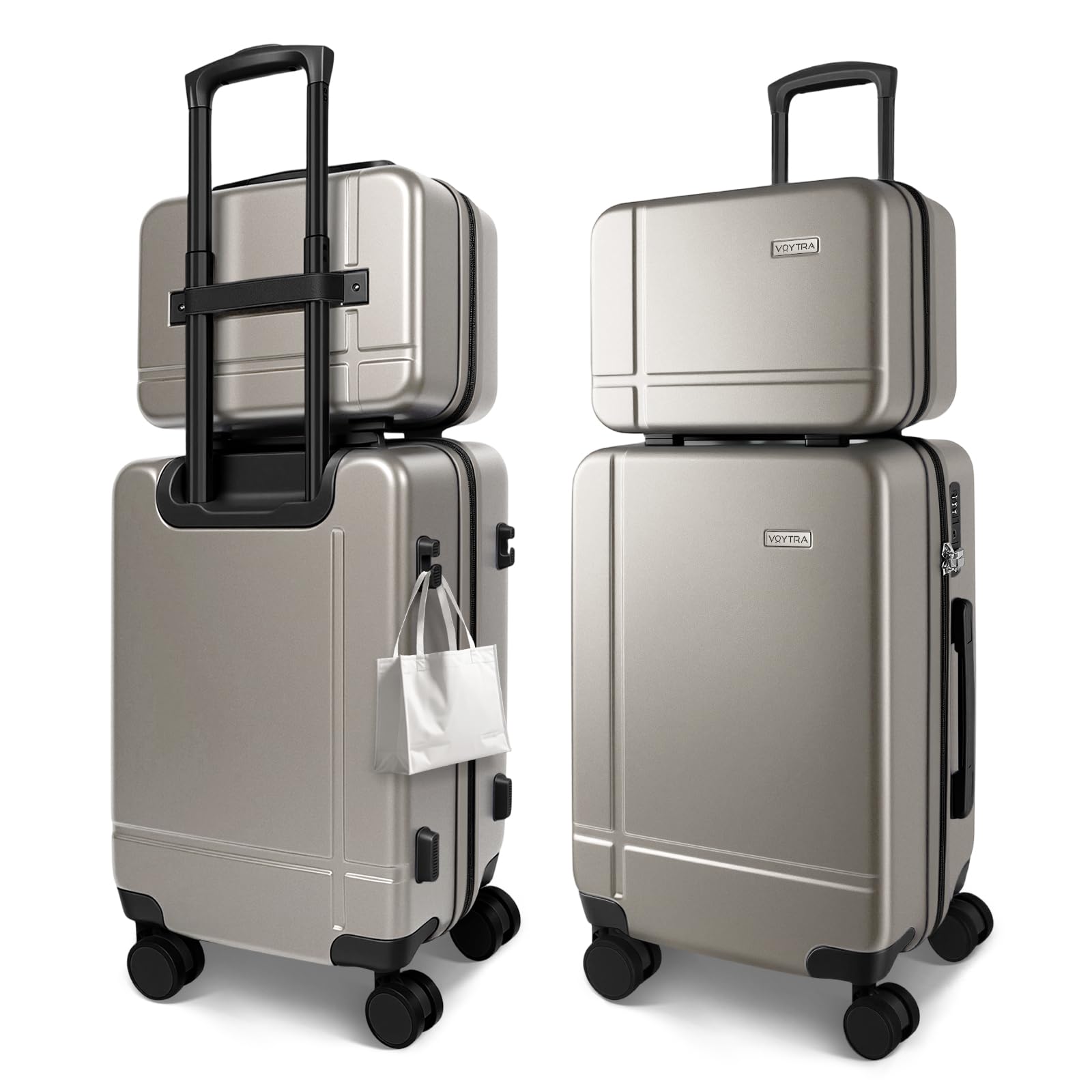 Voytra 2 Piece Carry On Luggage Set, 14 In 20 In Suitcase TSA Lock Hard Shell Suitcase with 360° Silent Spinner Wheels, Durable & Stylish Travel Luggage for Men & Women Premium Gold
