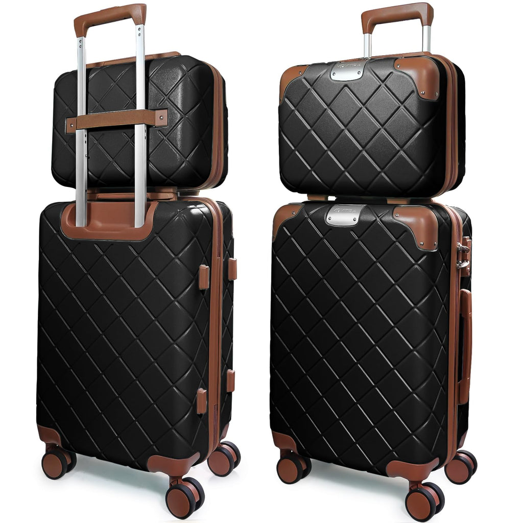 Voytra Lightweight Carry on Luggage 22x14x9 Airline Approved Suitcases with Wheels YKK Zipper TSA Lock, 2 Piece Luggage Set for Weekend Getaways & Travel Business (14/20 Black)