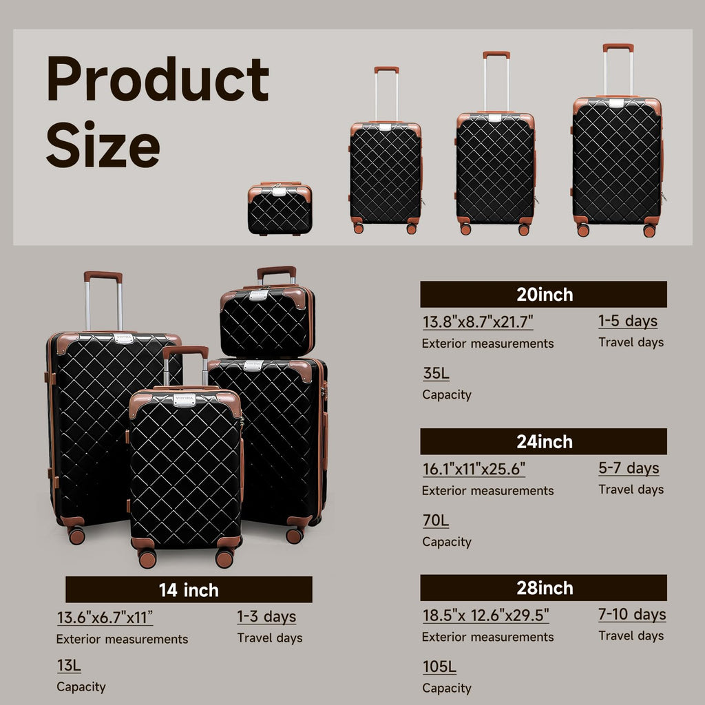 Voytra Lightweight Carry on Luggage 22x14x9 Airline Approved Suitcases with Wheels YKK Zipper TSA Lock, 2 Piece Luggage Set for Weekend Getaways & Travel Business (14/20 Black)