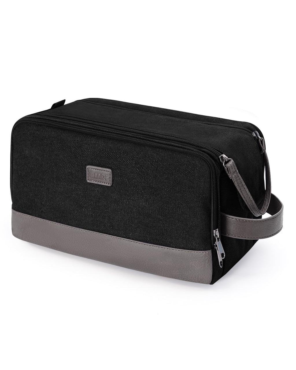 WANDF Toiletry Bag for Men Travel Toiletry Organizer Canvas and Leather Dopp Kit Water-Resistant Shaving Bag for Travel Accessories (Black, Large)
