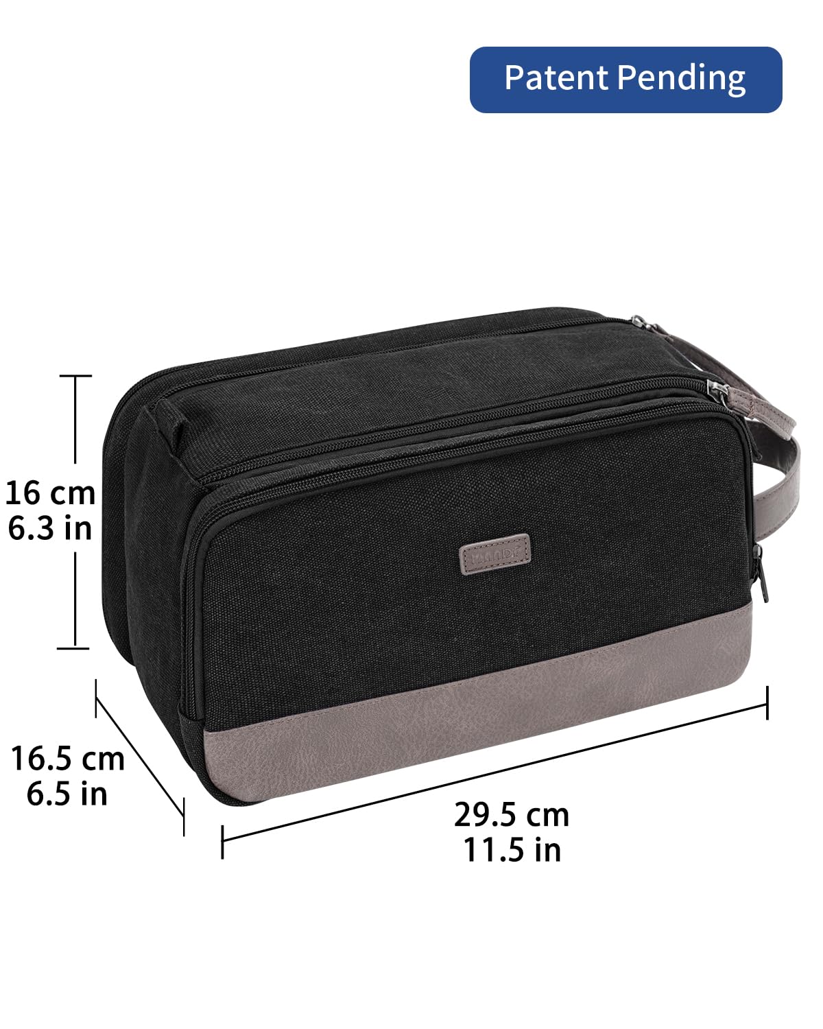 WANDF Toiletry Bag for Men Travel Toiletry Organizer Canvas and Leather Dopp Kit Water - Resistant Shaving Bag for Travel Accessories (Black, Large)