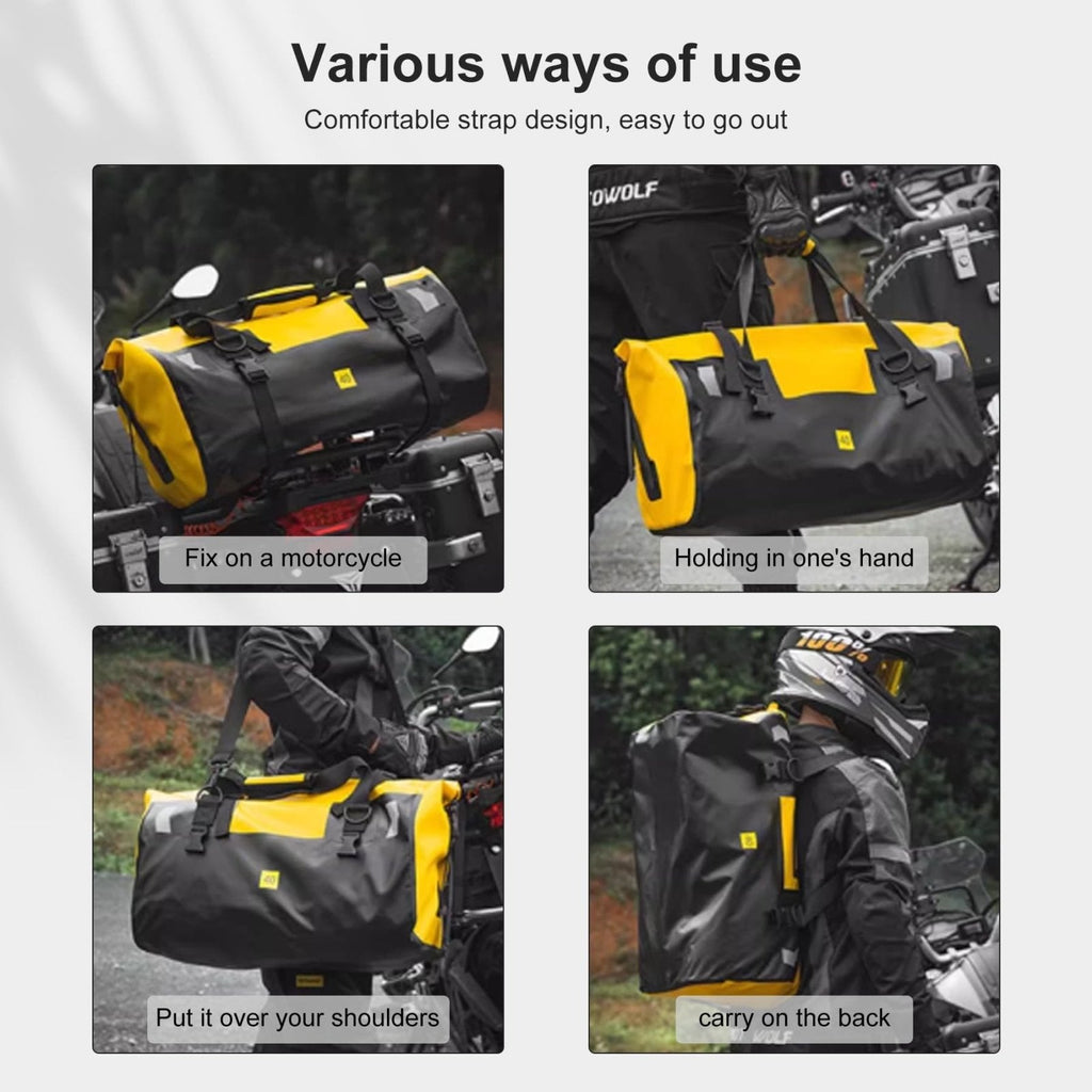 Waterproof Duffel Bag，Roll - Top Heavy Duty Dry Duffle Bag，Motorcycle Dry Bag，with Large Storage Space, Perfect for Traveling, Camping, Kayaking, Fishing & Canoeing (Carbon fiber black, 66L)