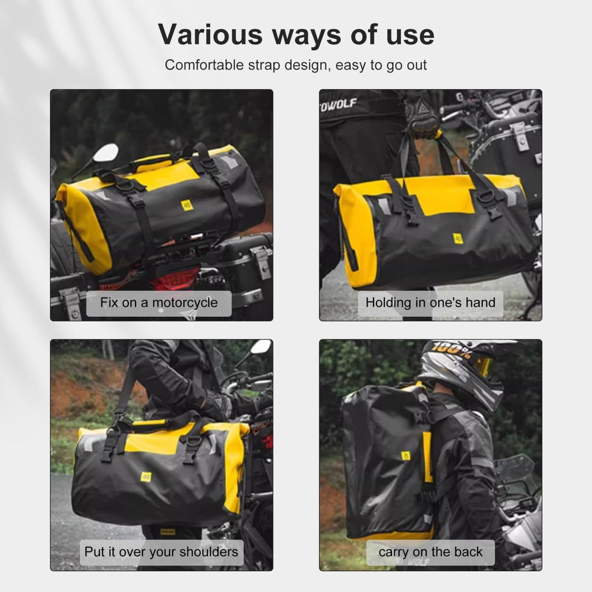 Waterproof Duffel Bag，Roll - Top Heavy Duty Dry Duffle Bag，Motorcycle Dry Bag，with Large Storage Space, Perfect for Traveling, Camping, Kayaking, Fishing & Canoeing (Carbon fiber black, 66L)