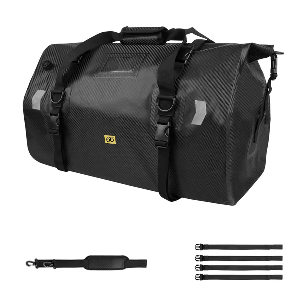 Waterproof Duffel Bag，Roll-Top Heavy Duty Dry Duffle Bag，Motorcycle Dry Bag，with Large Storage Space, Perfect for Traveling, Camping, Kayaking, Fishing & Canoeing (Carbon fiber black, 66L)