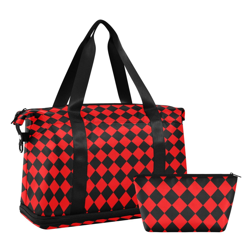 Waterproof Sports Gym Bag Buffalo Plaid diamonding Red Black Trendy Travel Weekender Gear Bag with Adjustable Strap for Airplane Traveling