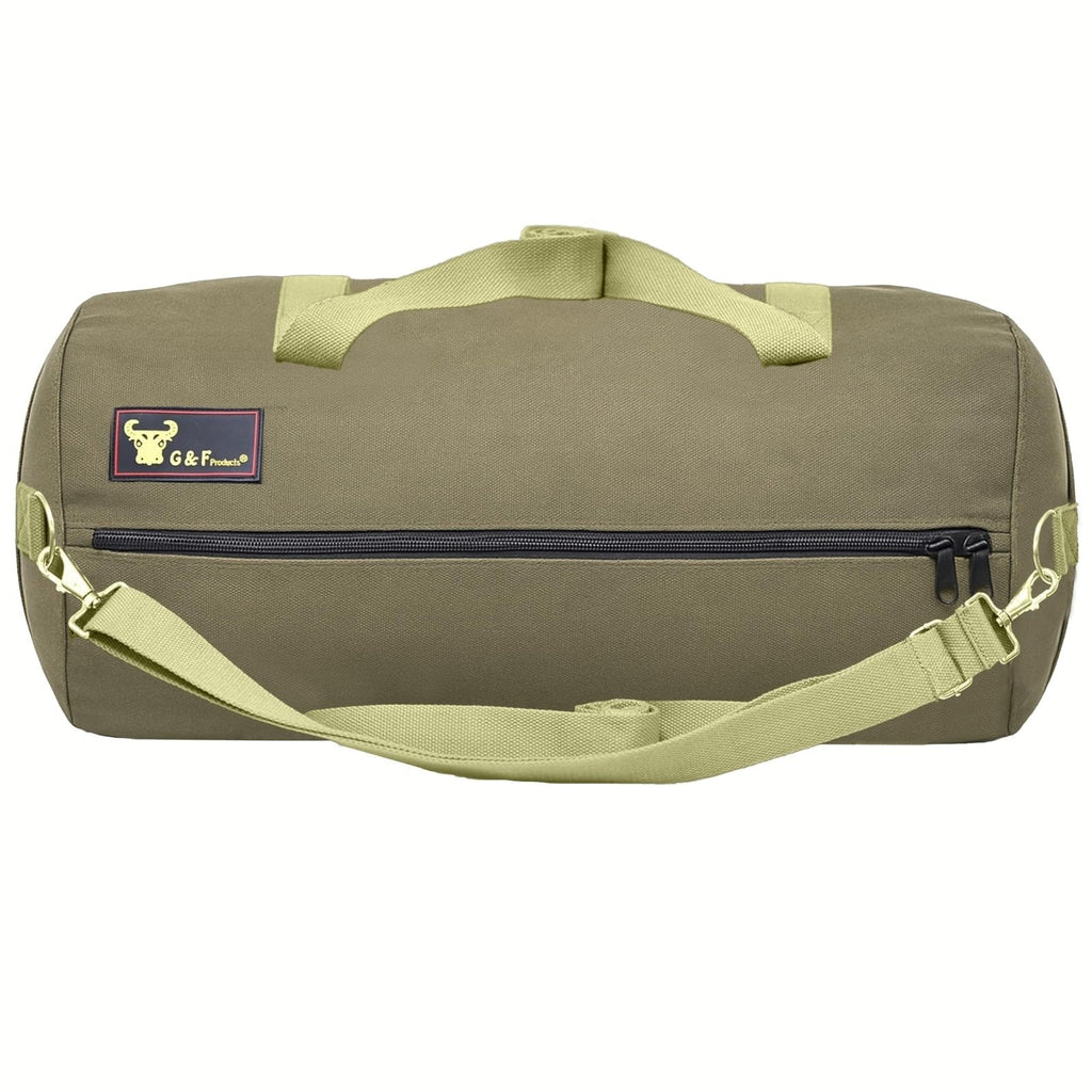 Waxed Canvas All Purpose Military Style Duffle Bag, 24-Inch, Water-Resistant, Adjustable Strap, Fully Lined, Double Zipper Closure, heavy Duty, Olive Green