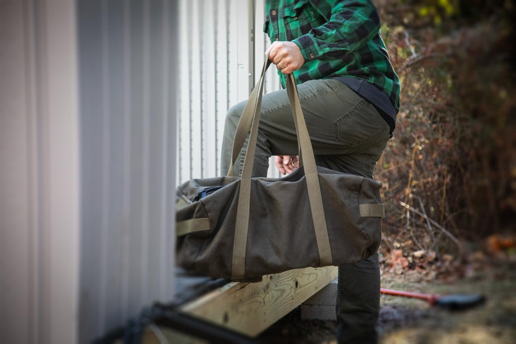 Waxed Canvas All Purpose Military Style Duffle Bag, 24 - Inch, Water - Resistant, Adjustable Strap, Fully Lined, Double Zipper Closure, heavy Duty, Olive Green
