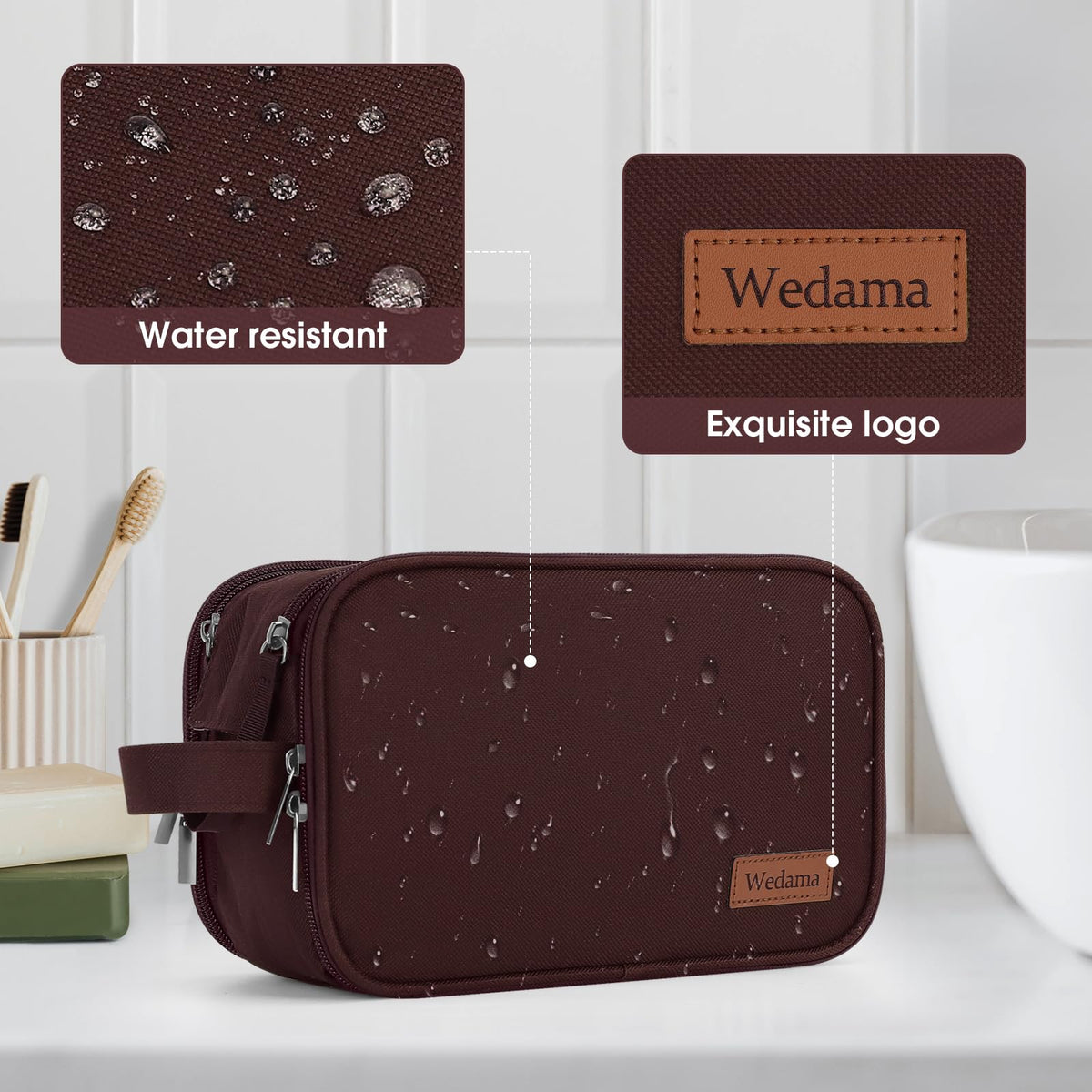 Wedama Toiletry Bag for Men, Handheld Travel Bag, Waterproof Toiletries, Thickened Polyester Dopp Kit, Toiletries Business Trips and Camping, Brown