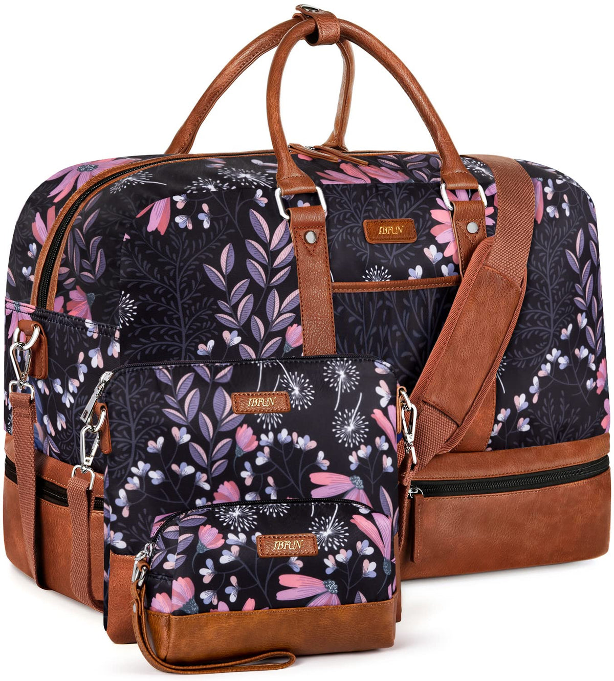 Weekender Bags for Women, 3PCS 21" Large Travel Duffle Carry on with Crossbody Bag & Toiletry Bag, Water-Resistant Shoe Compartment, Trolley Sleeve, for Business Weekend Overnight Trips