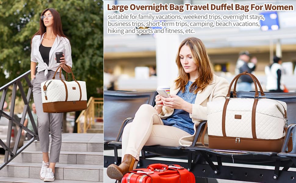 Weekender Bags for Women with Toiletry Bags Large Overnight Bags Travel Duffel Bag Carry On Shoulder Weekend Tote with Shoe Compartment and Wet Pocket for Girls Airplane Traveling, Gym