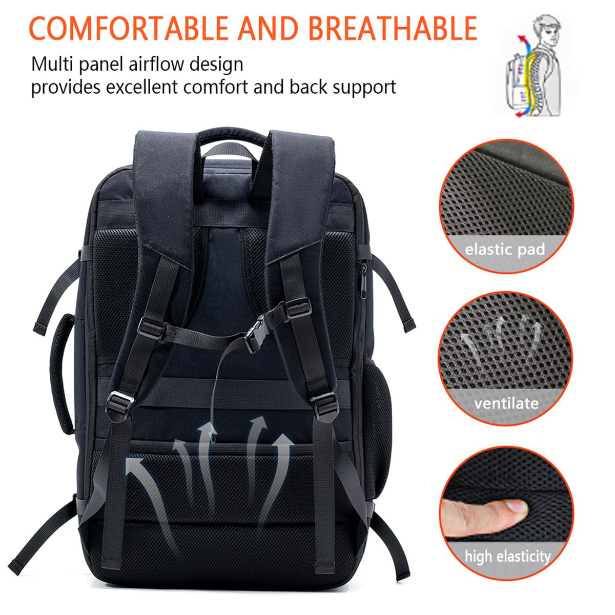WeiTrust Travel Laptop Backpack, 50 - 60L Large Expandable Suitcase - Style Backpack for Business & Daily Travel, Carry - On Friendly with Side Water Bottle Pockets, Fits 18 - Inch Laptops