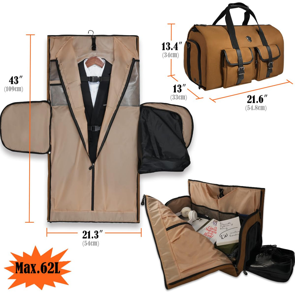WELKINLAND 48H Garment Duffle Bags For Travel,10 - Pockets Carry On Garment Bag, 3 Suit Travel Bags, 62L 2 - In - 1 Garment Duffel Bag, Convertible Garment bag, Boardable Garment Bag