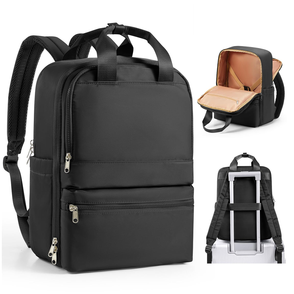 wepadre Black Travel Backpack For Women Men Airline Approved Carry On Bags For Airplanes Personal Item Bag For Airlines Waterproof Hiking Backpack College Laptop Backpack Weekender Overnight Bag