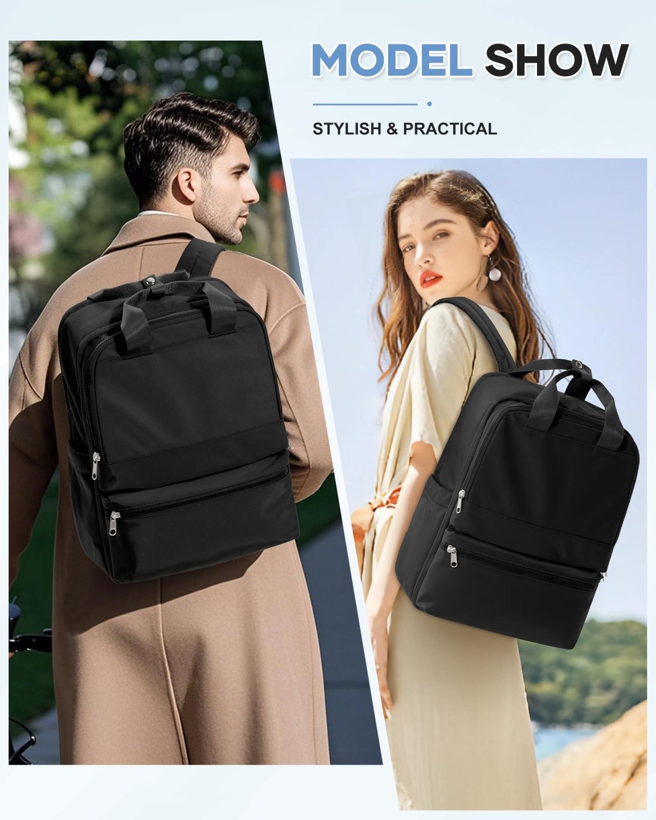 wepadre Black Travel Backpack For Women Men Airline Approved Carry On Bags For Airplanes Personal Item Bag For Airlines Waterproof Hiking Backpack College Laptop Backpack Weekender Overnight Bag