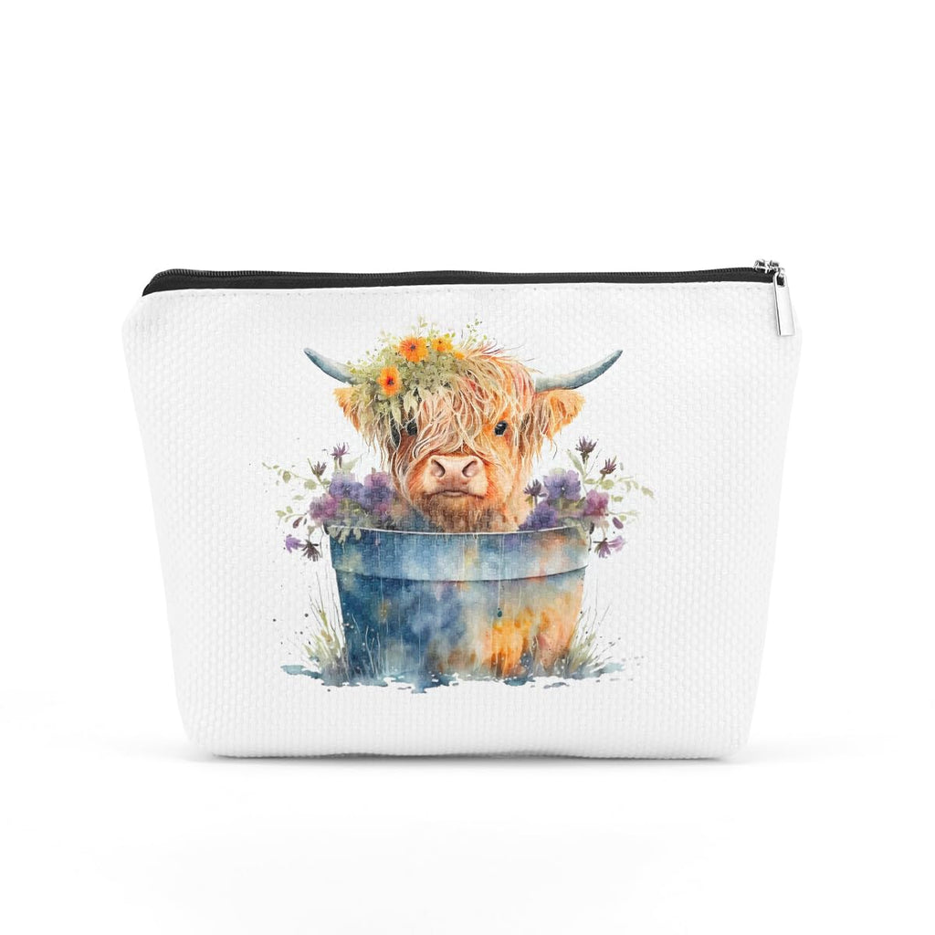 Western Cosmetic Bag Highland Cow Gifts Western Stuff Western Gifts for Women Cowgirl Her Farm Girls Sister Cow Print Stuff Floral Makeup Bag Travel Organizer Mothers Day Graduation Birthday Gifts