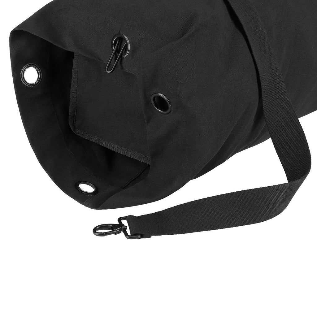 WHITEDUCK Top Load Canvas Folding Duffel Bag, Water Resistant Army Style Shoulder Bag for Men and Women - Gym, Sports, Travel, Hiking, Camping, Backpacking (Small 21" x 36",Black)