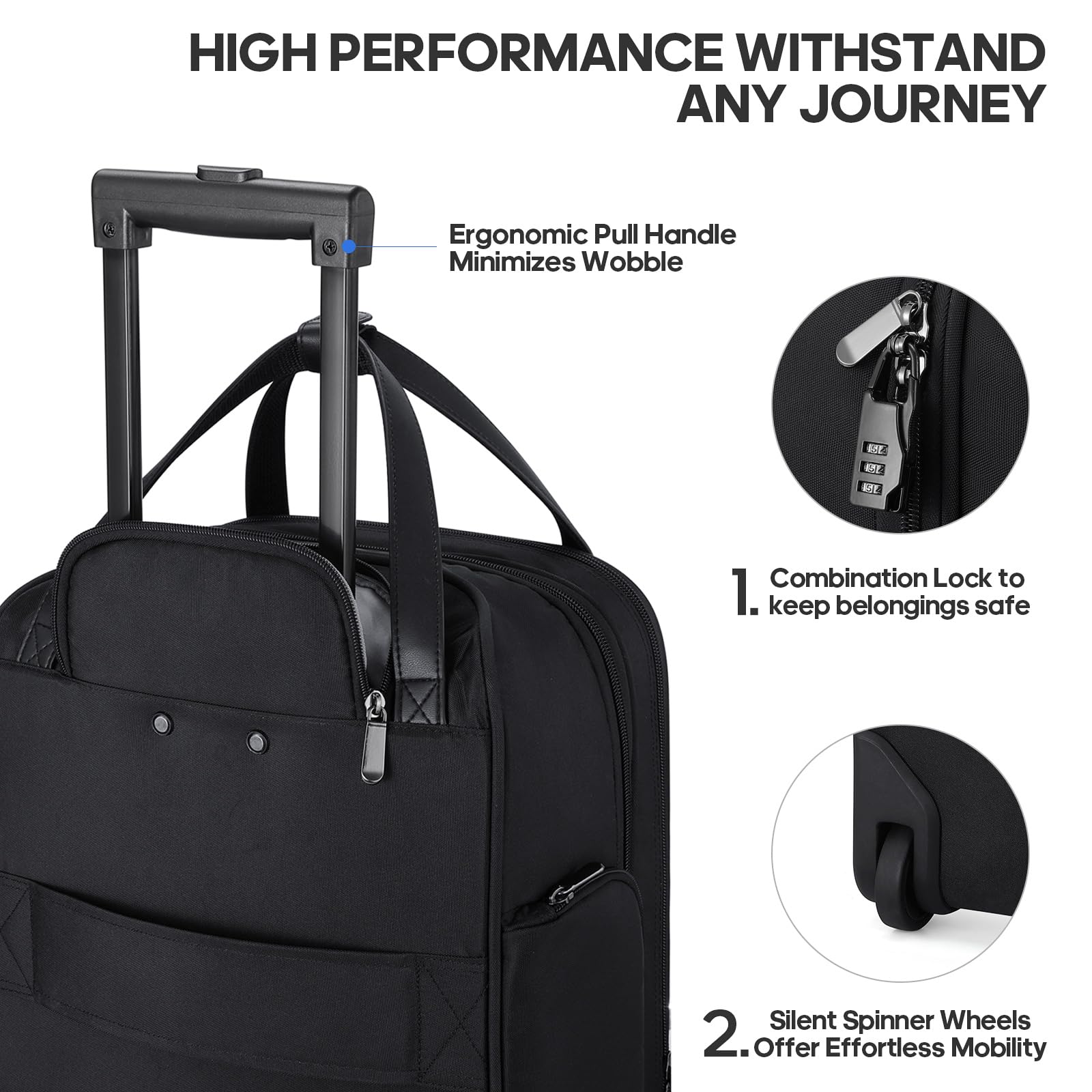 Winilla Carry - on Underseat 16 - inch Luggage with Wheels, Softside Rolling Carry - on, Lightweight Travel Suitcase for Men Women, Personal Item Rolling Travel Bag