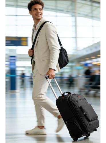 WIRABO 17.3 Inch Rolling Backpack for Adults, 40L Water Resistant Laptop Backpack with Wheels, Flight Approved Carry on Luggage for Business Travel, Roller Bag for Men Women College, Black