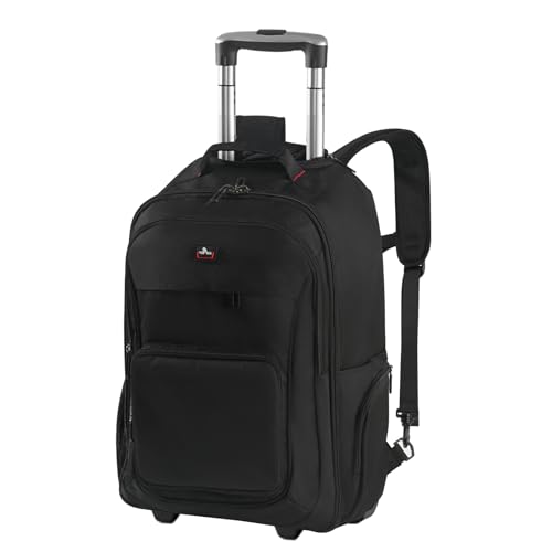 WIRABO 17.3 Inch Rolling Backpack for Adults, 40L Water Resistant Laptop Backpack with Wheels, Flight Approved Carry on Luggage for Business Travel, Roller Bag for Men Women College, Black