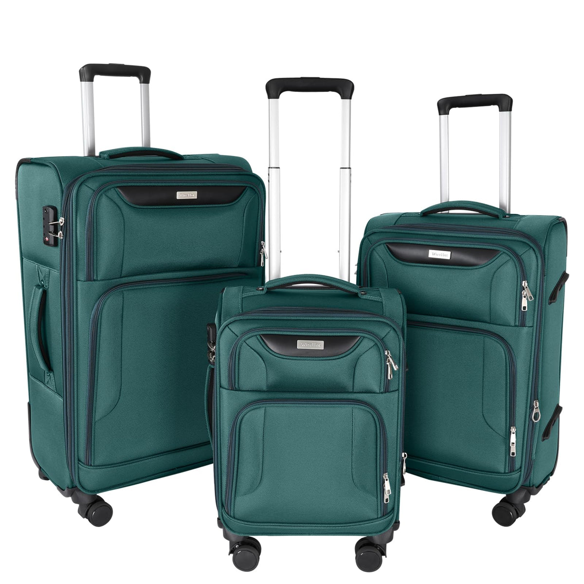 WireHot 3-Piece Softside Expandable Luggage Set with Front Open Pocket, Lightweight and Durable Oxford Fabric Suitcase Set with TSA Lock (Dark Green, 20in/24in/28in)