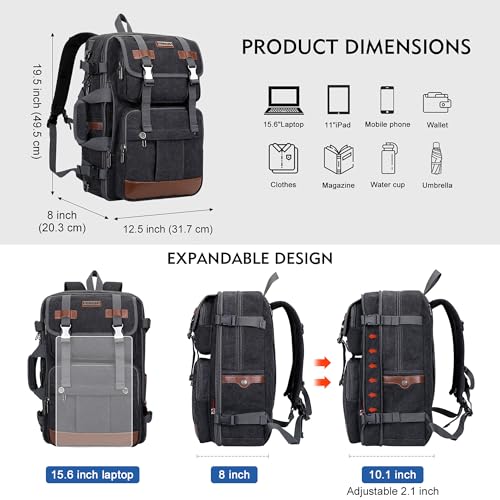 WITZMAN Canvas Backpack Carry On Travel Backpack Duffel Bag Fit 18 inch Laptop for Men Women Canvas Toiletry Bag for Men Hanging Dopp Kit Organizer Water-resistant Travel Toiletries bag Men Bat