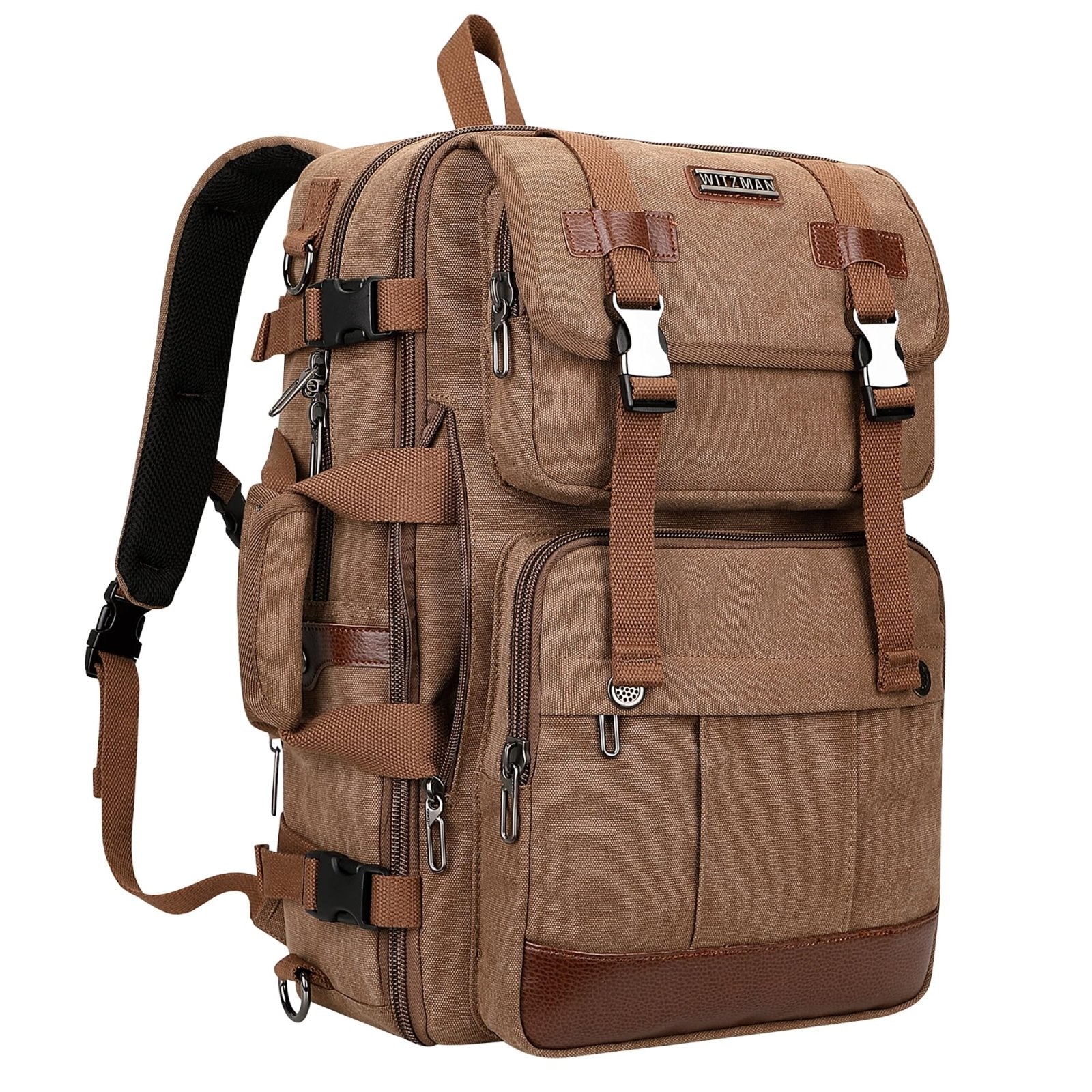 WITZMAN Canvas Travel Backpack for Men Large Laptop Backpack Fit 16 inch Carry-on Airline Approved Convertible Shoulder Rucksack(A6617-3 Brown)