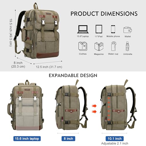 WITZMAN Canvas Travel Backpack for Men Large Laptop Backpack Fits 16 Inch