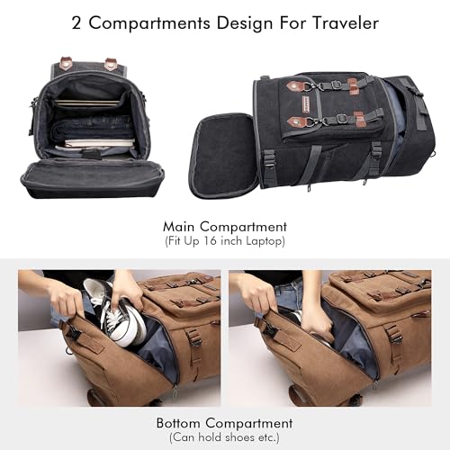 WITZMAN Canvas Travel Backpack Large Laptop Bags Convertible Shoulder Rucksack Toiletry Bag for Men Large Capacity Hanging Dopp kit