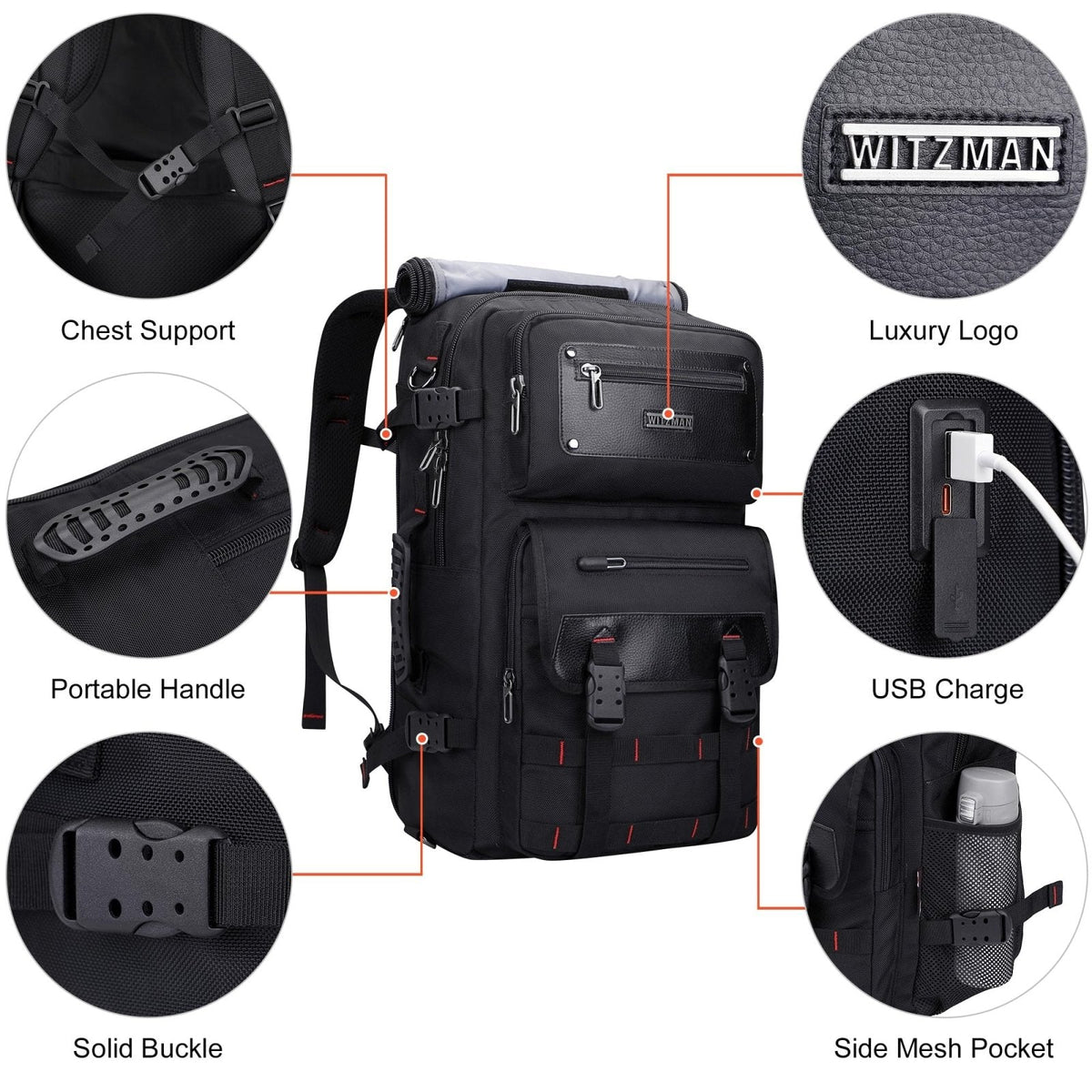 WITZMAN Carry On Travel Backpack for Men Duffle Bags Fit for 17 Inch Laptop Airline Approved Laptop Backpack(B685 Black)