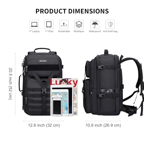 WITZMAN Carry On Travel Backpack for Men Large Convertible 45L Nylon Backpack 3 in 1 Bag and Nylon Sling Bag Travel Crossbody Bag Waterproof Casual Hiking Daypack