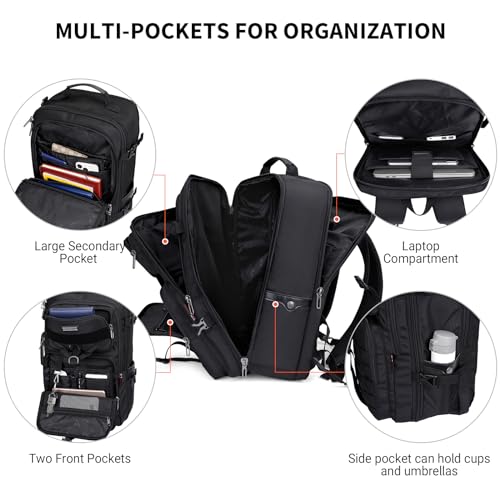 WITZMAN Carry On Travel Backpack for Men Large Convertible 45L Nylon Backpack 3 in 1 Bag and Toiletry Bag Large Hanging Multi-organization Bathroom Bag