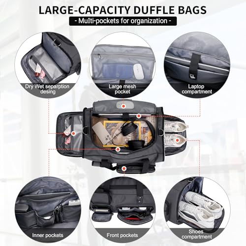 WITZMAN Duffle Bag for Men 3 in 1 Convertible 45L Nylon Gym Travel Backpack