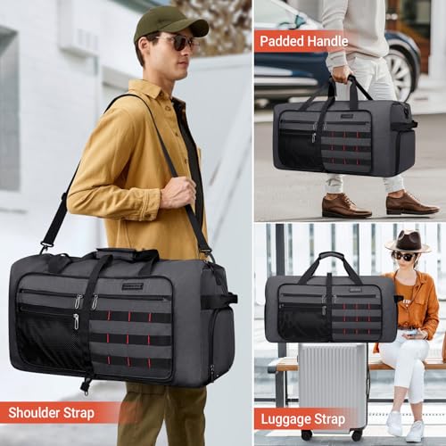 WITZMAN Foldable Duffle Bag for Men Large 65L Travel with Shoe Compartment