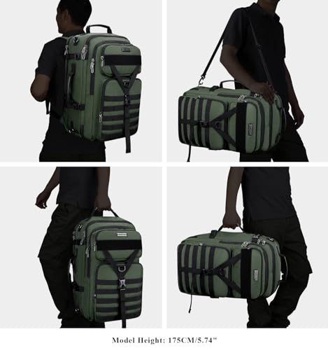 WITZMAN Men's Large 45L Convertible Travel Backpack with 17 Inch Laptop Compartment and Toiletry Bag, Green, 12.6 x 20.5 x 10.63 inches