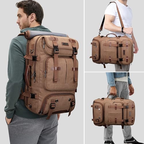 WITZMAN Travel Backpack for Men 40L Large Carry-on Airline Approved Convertible 3 in 1 laptop Bags Fit 16 inch(A8013 Brown)