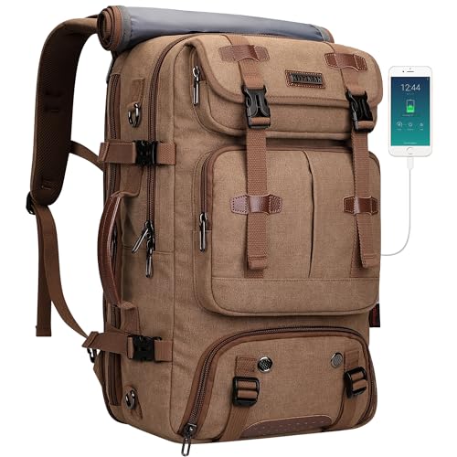 WITZMAN Travel Backpack for Men 40L Large Carry-on Airline Approved Convertible 3 in 1 laptop Bags Fit 16 inch(A8013 Brown)