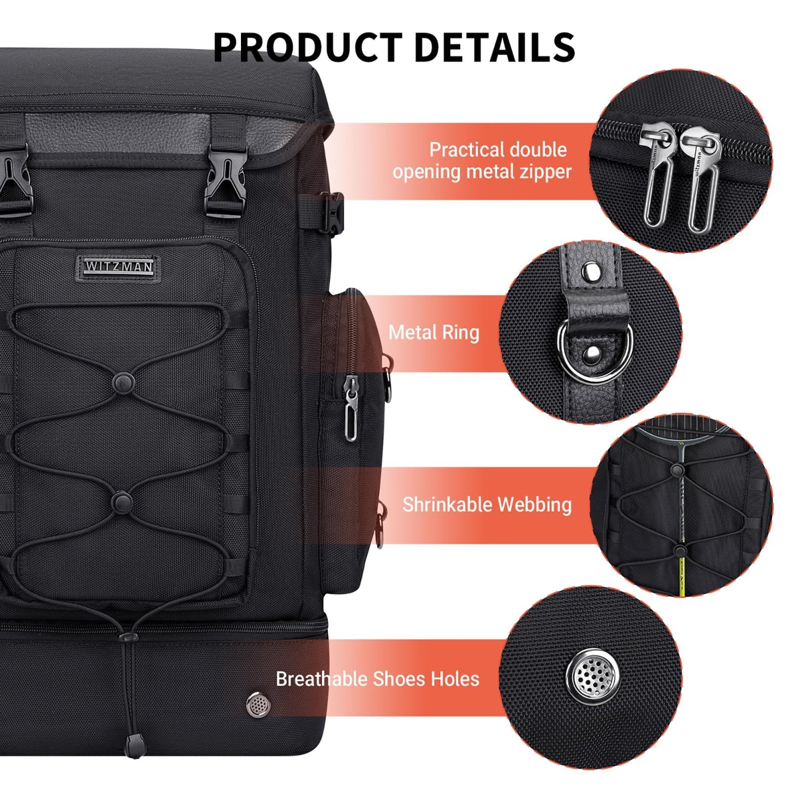 WITZMAN Travel Backpack for Men Women Carry on Bags for Airline Approved Convertible Duffle Luggage Backpack Shoe Compartment (B691 Classic Black)