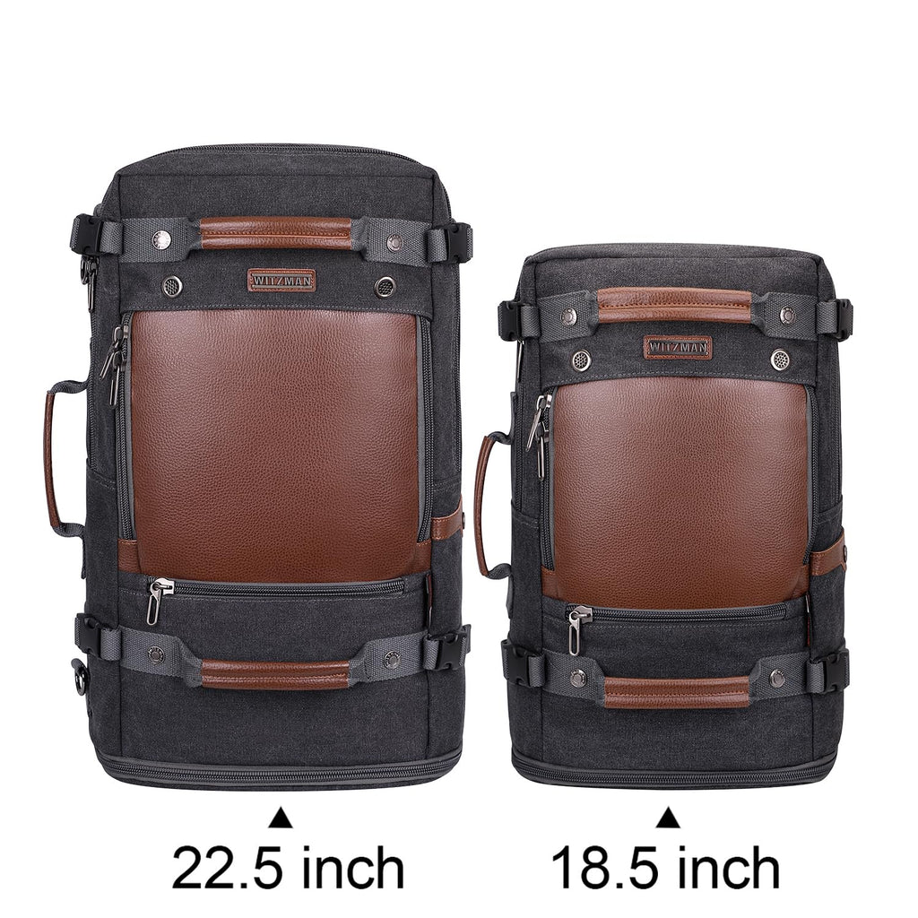 WITZMAN Travel Backpack for Men Women Carry on Luggage Backpack Canvas Rucksack Duffel bag with Shoe Compartment（A2021 big size black）