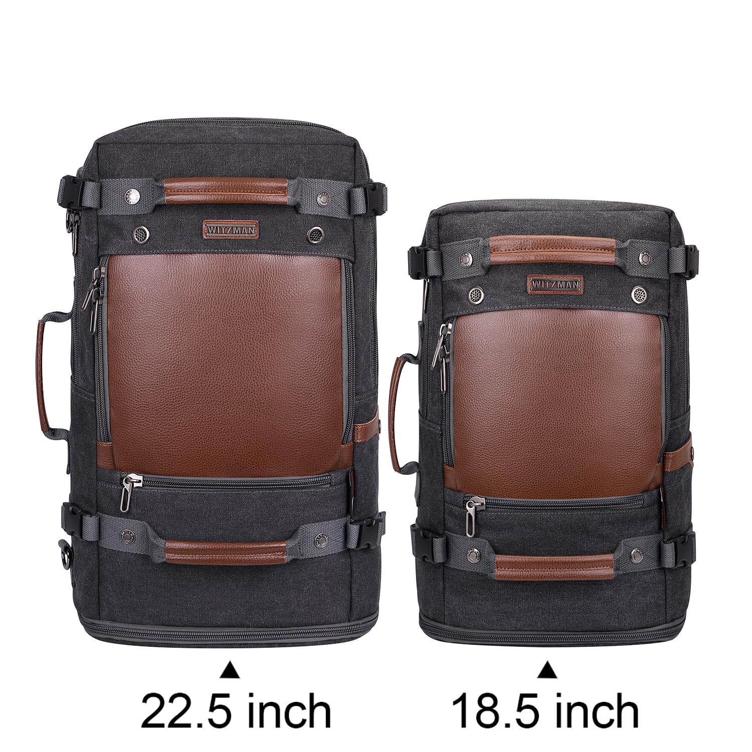 WITZMAN Travel Backpack for Men Women Carry on Luggage Backpack Canvas Rucksack Duffel bag with Shoe Compartment（A2021 big size black）