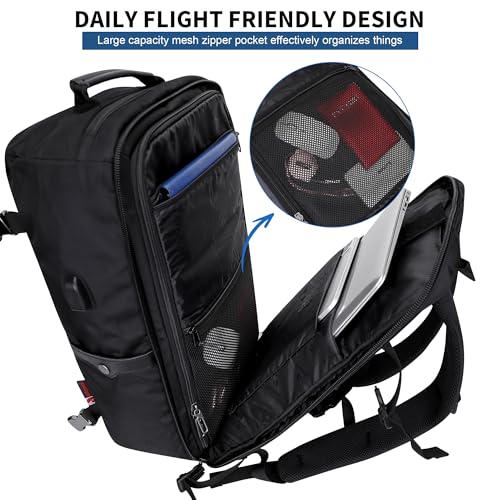WITZMAN Travel Backpack for Men Women Laptop Backpack with USB Charging Port Carry-on Luggage Flight Approved(B686 Black)