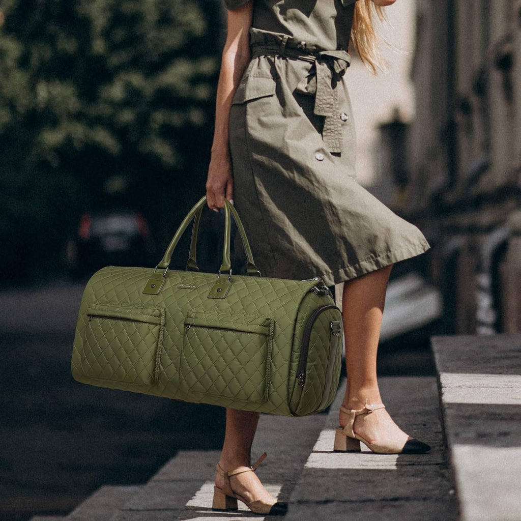 Womens Convertible Garment Bags for Travel, Modoker Waterproof Carry On Garment Bag Garment Duffel Bag - 2 in 1 Hanging Suitcase Suit Travel Luggage Bag, Green