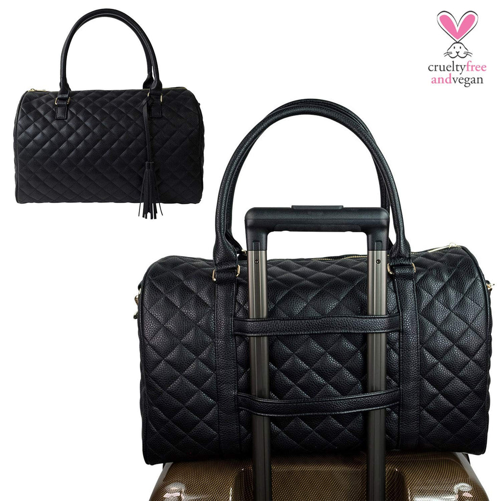 Womens Quilted Weekender Duffle Carry Bags Overnight Travel Handbag Shoulder Tote Trolley Handle Luggage TSA Approved Bag Quad Duffle 43 (Black - 03)