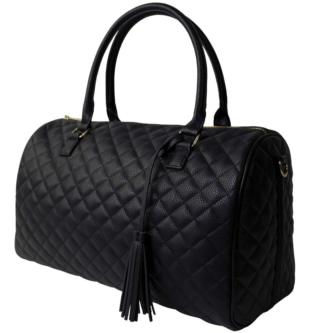 Womens Quilted Weekender Duffle Carry Bags Overnight Travel Handbag Shoulder Tote Trolley Handle Luggage TSA Approved Bag Quad Duffle 43 (Black-03)